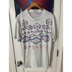 Vintage Spring Ford Classic Southwestern T-Shirt Mens XL White Geometric 80s 90s